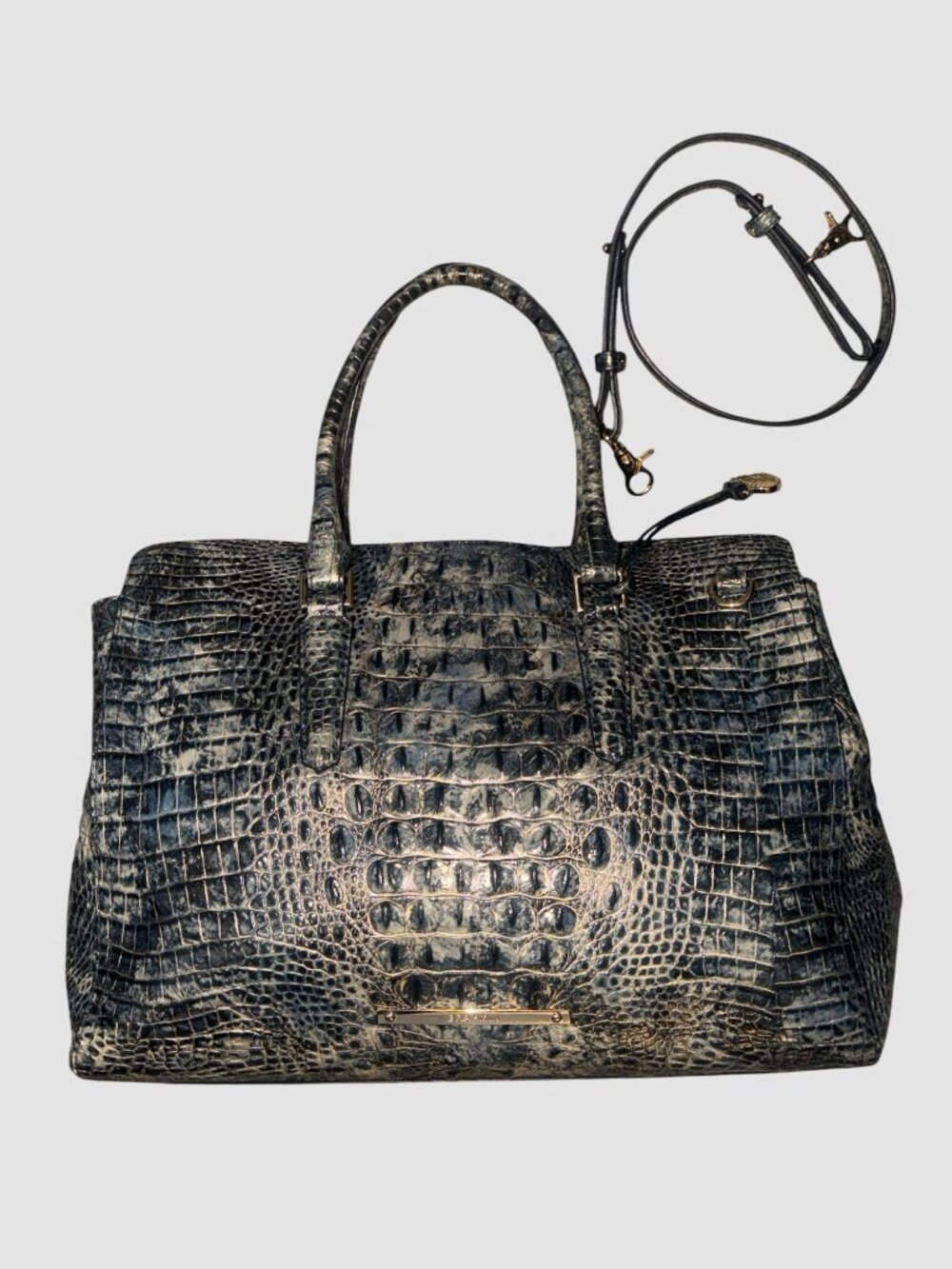 Brahmin Finley Carryall Blue Shadow Melbourne Croc Embossed Leather Doctors Bag - Picture 6 of 15